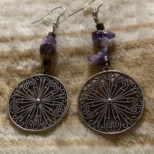 Silver and Purple Amethyst chips and Dangle Earrings